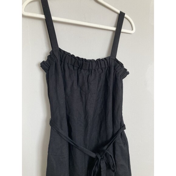 Loft Linen Blend Wide Leg Jumpsuit MEDIUM Black One Piece Minimalist - Picture 3 of 11